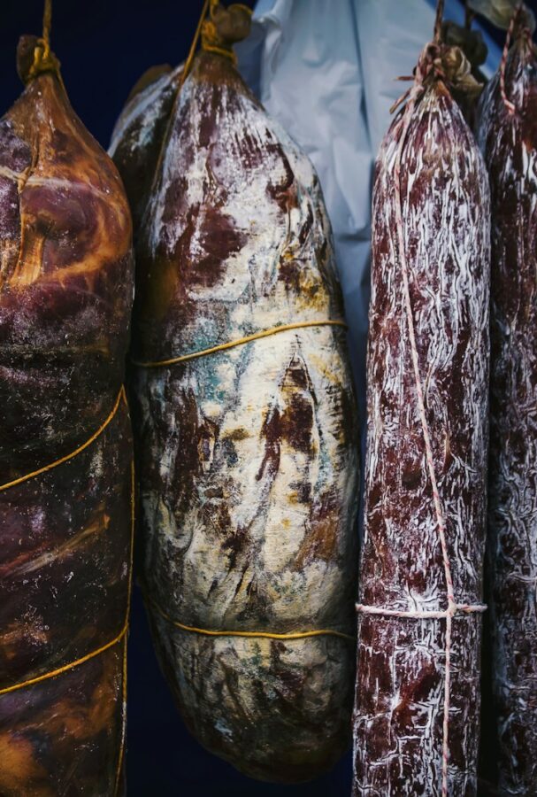 hanging raw meats